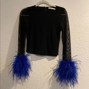 Alice + Olivia Delaina Feather Top In
Black/royal